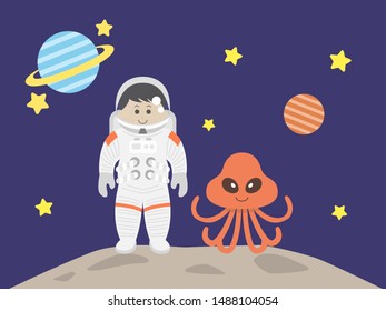 Illustration of astronaut and alien.