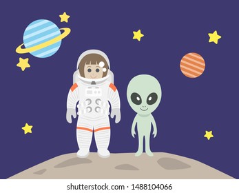 Illustration of astronaut and alien.