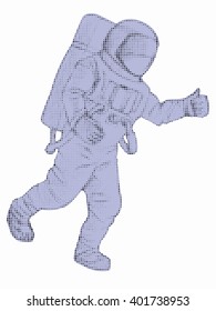 illustration of astronaut , black dots and gray drawing, white background