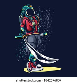 ilustración de un astronauta llevando una espada afilada en un estilo atractivo y único de diseño