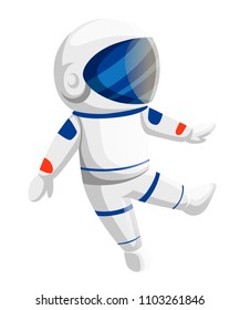 Illustration of astronaut. Cartoon character design. Cute astronaut jumping in space. Vector illustration isolated on white background.