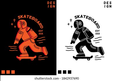 illustration of astronaut, cosmonaut playing skateboard and sport on the space with astronaut suit. illustration for poster, logo, sticker, or apparel merchandise.