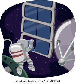 Illustration of an Astronaut Doing Some Space Work