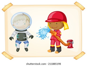 Illustration of an astronaut and a firefighter