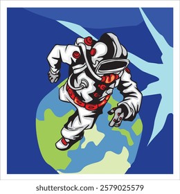 illustration of an astronaut. an astronaut is floating in outer space