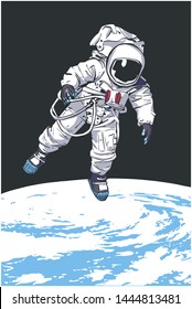 Illustration of astronaut floating in space with planet Earth in the background