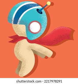 Illustration astronaut with helmet and red ribbon, cute design