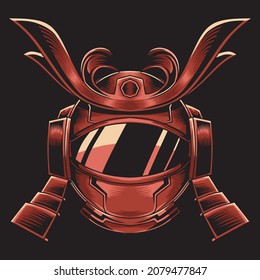 illustration of astronaut helmet samurai red color