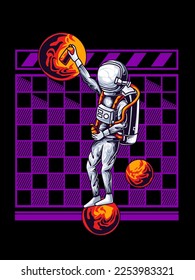 Illustration von Astronautenkunst mit Spritzfarbe. mit Isolated Technology Concept T-Shirt Design Premium Vektor. FlachCartoon-Stil geeignet für Landing-Webseiten, Banner, Flyer, Sticker, Karten