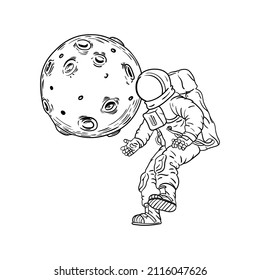 illustration astronaut man planet moon space