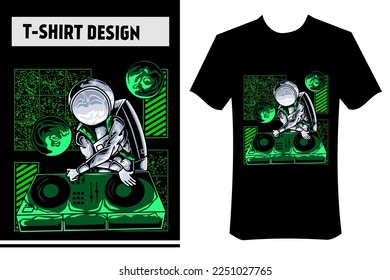 illustration of an astronaut playing a dj with a turntable in space. modern vector design