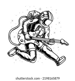 ilustración de astronauta tocando guitarra en el carácter de coloreado espacial