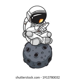 illustration astronaut playing phone.premium vector