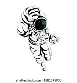 ilustración del astronauta que plantea un estilo de lucha como Goku con una mano agarrada y la otra está apagando el poder