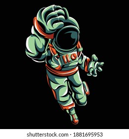 illustration of astronaut posing a fighting style like Goku with one hand grasping and the other is putting out power