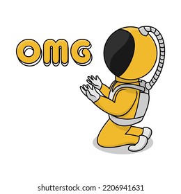 illustration of astronaut praying to god, elemental astronaut, suitable for the needs of social media post elements, flayers, children's books and etc...