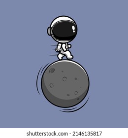illustration of astronaut running on the moon vector design