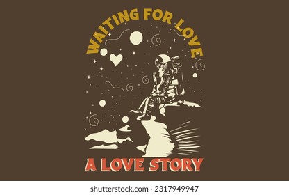 illustration of an astronaut sitting waiting for love suitable for design or illustration of love and t-shirt printing