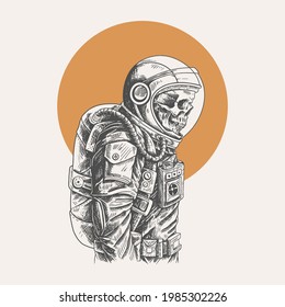 illustration astronaut skull premium vector