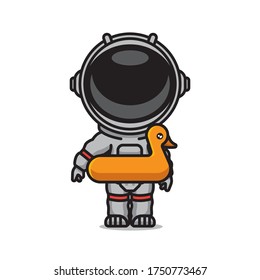 Illustration of astronaut swimming summer atmosphere with a few detailsThe Concept of Isolated Technology. Flat Cartoon Style Suitable for Landing Web Pages, Banners, Flyers, Stickers, Cards