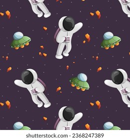 Illustration of Astronaut and Ufo Pattern