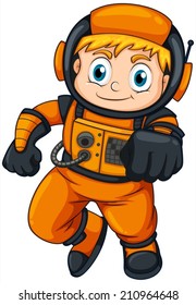 Illustration of an astronaut wearing an orange suit on a white background