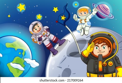 Illustration of the astronauts in the outerspace