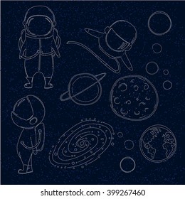 Illustration of astronauts and planets