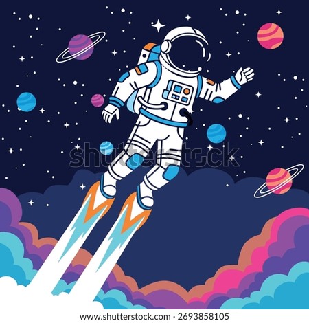 ILLUSTRATION OF AN ASTRONAUTS IN SPACE FLYING