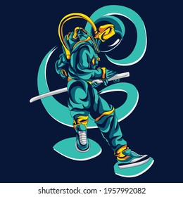 illustration Astronout Harakiri Japanese pose