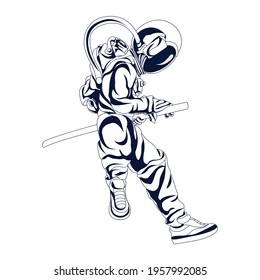 illustration Astronout Harakiri Japanese pose