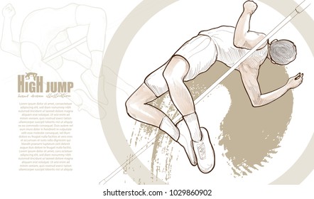 Illustration Of Athlete In Action Of High Jump. Background Design. Drawing Vector