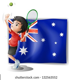 Illustration of an athlete in front of the Australian flag on a white background