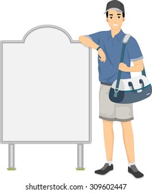 Illustration of an Athlete Leaning Against a Blank Board