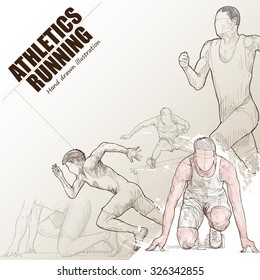 Illustration Of Athlete Running. Hand Drawn. Athlete Running Poster. Sport Background.