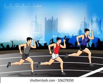 Illustration of athletes, running on race track background. EPS 10.