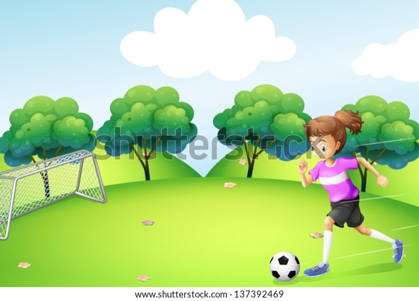 サッカーをしている運動選手の女の子のイラスト のベクター画像素材 ロイヤリティフリー