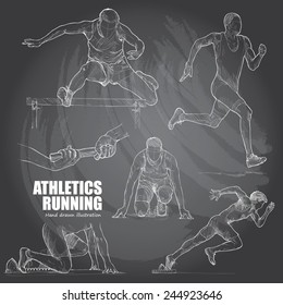 Illustration Of Athletics. Hand Drawn. Chalkboard. Vector.