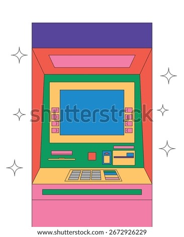 Illustration atm machine object retro groovy