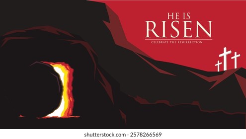 Illustration of the atmosphere of the resurrection of Christ. A grave that emits bright light.