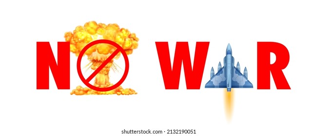 illustration of atom bomb nuclear explosion with stop sign for peace background showing Say No to War
