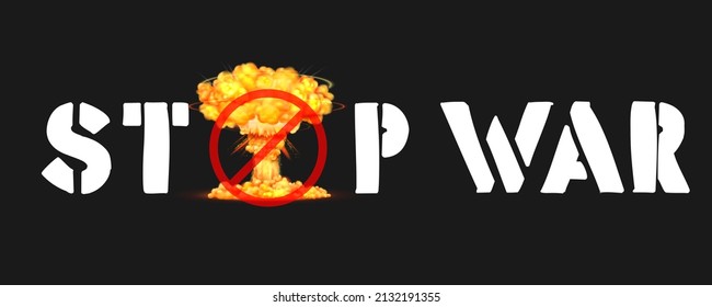 ilustración de la explosión nuclear de una bomba atómica con signo de detención para el fondo de la paz que muestra Detener la guerra