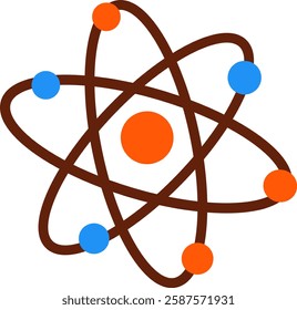 Illustration of an atom with nucleus and electrons. An important symbol in physics and chemistry.