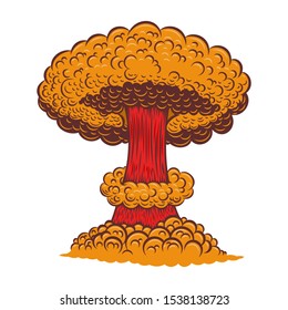 Illustration of atomic bomb explosion in comic style. Design element for poster, card, banner, sign, flyer.Vector illustration