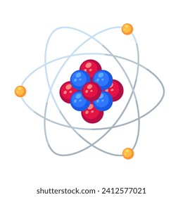 Illustration of atomic structure consisting of protons, neutrons and electrons. Symbol of nuclear energy and molecular chemistry.