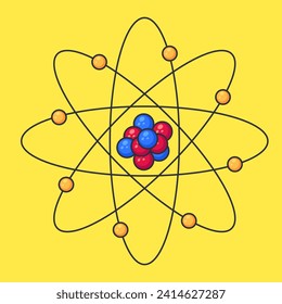 Illustration of atomic structure consisting of protons, neutrons and electrons. Symbol of nuclear energy and molecular chemistry.
