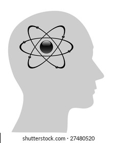 Illustration of atomic symbol in human head, vector