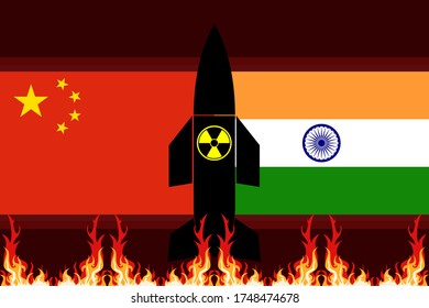 ilustración de una carrera de desarrollo de armas atómicas entre la India y China.