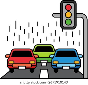 ilustração de engarrafamentos durante a chuva