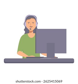 Illustration of an attentive woman wearing a headset during an online conference